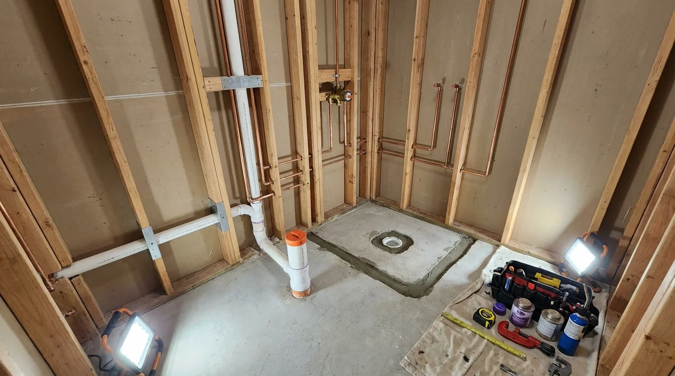 Bathroom rough-in plumbing during remodel by Johns Plumbing LLC in Opelousas