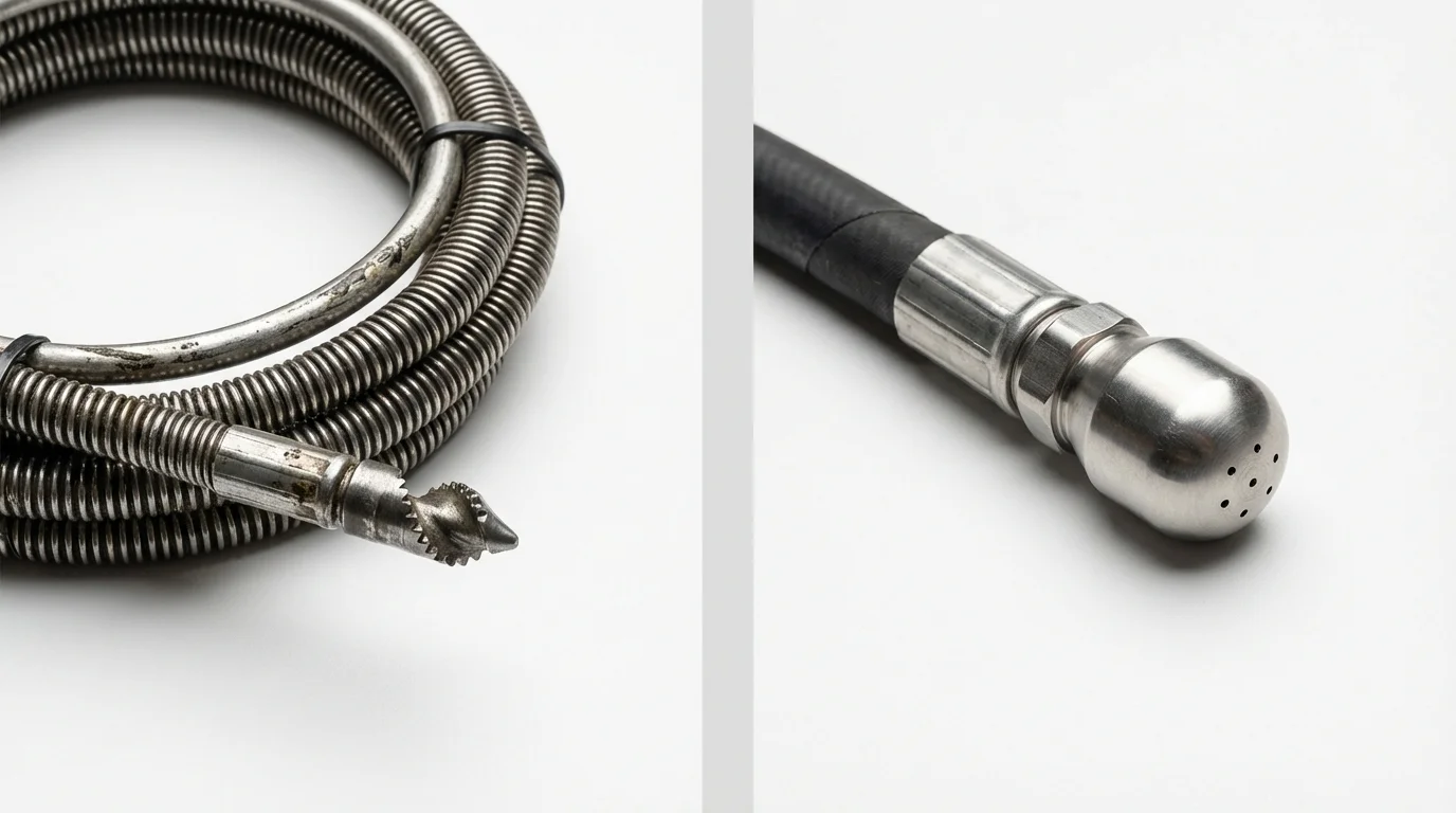 Drain snake cable and hydro jetting nozzle used for drain cleaning in Opelousas, LA