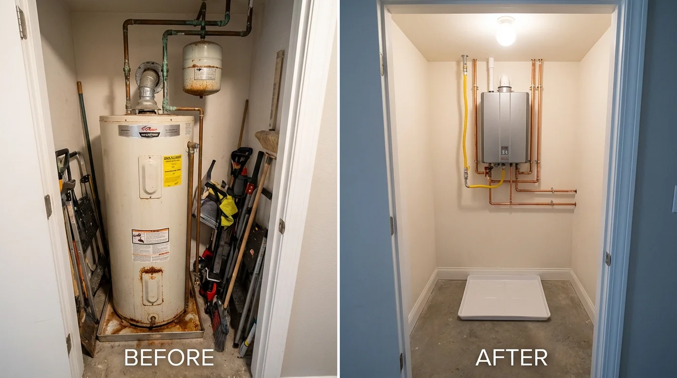 Tank water heater versus wall-mounted tankless unit comparison for Opelousas, LA homeowners